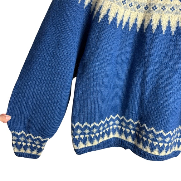 Vintage William Schmidt Norwegian Wool Sweater Blue Nordic Fair Isle Cardigan - Picture 7 of 9
